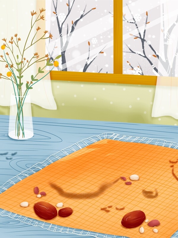 手绘室内地毯上的红枣背景素材