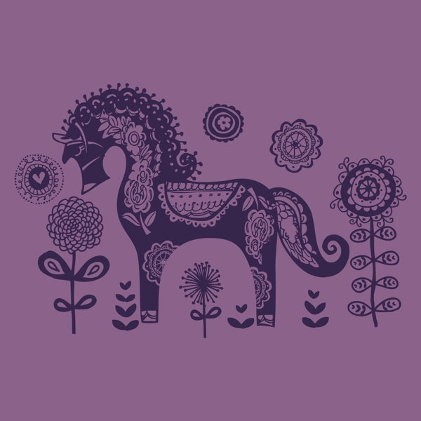 印花矢量图T恤图案动物马植物免费素材