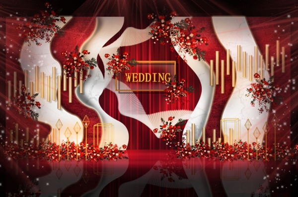 现代红色大理石时尚婚礼仪式区