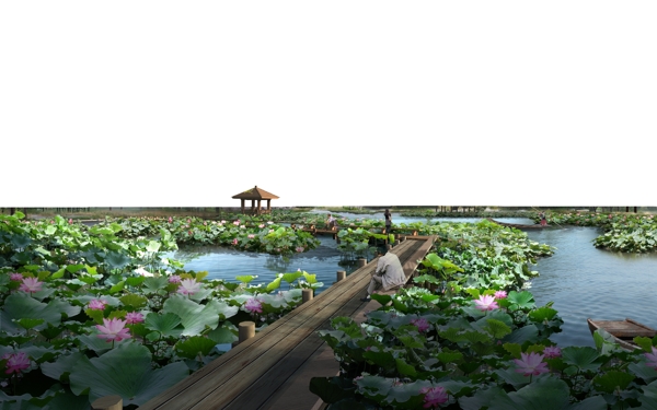 池塘景观设计效果图psd源文件