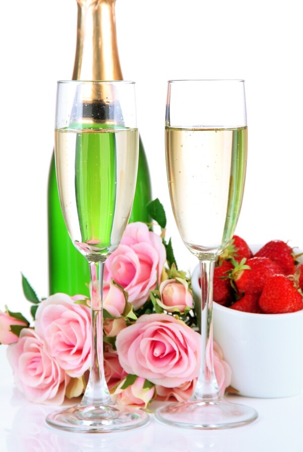 香槟酒和玫瑰花朵图片