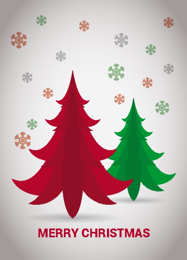 CMYK的圣诞卡用红色和绿色的树木