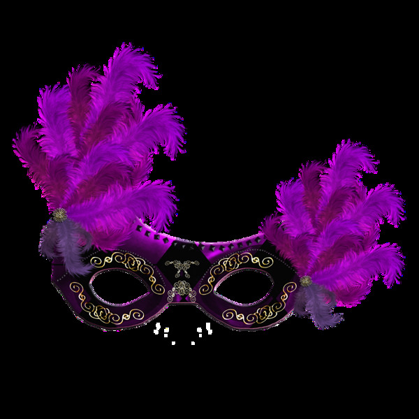 紫色羽毛面具png元素