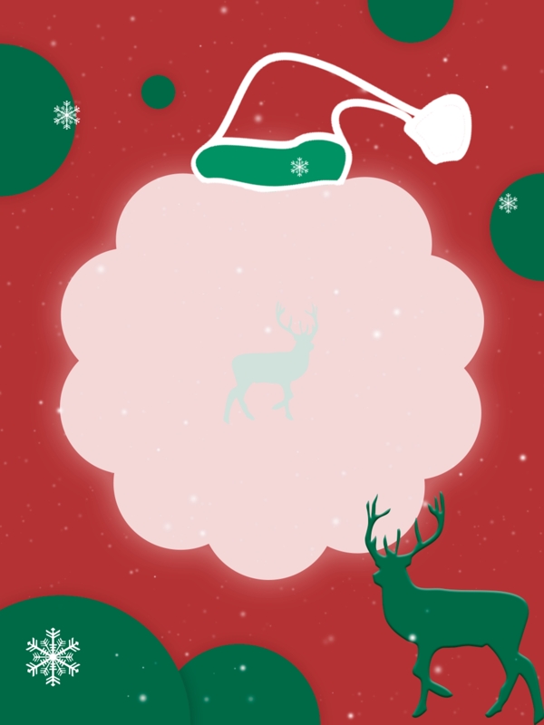 圣诞节红绿配色麋鹿雪花圣诞帽简约背景