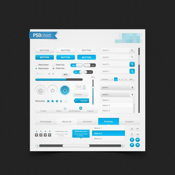 蓝白色的网页设计UI元素