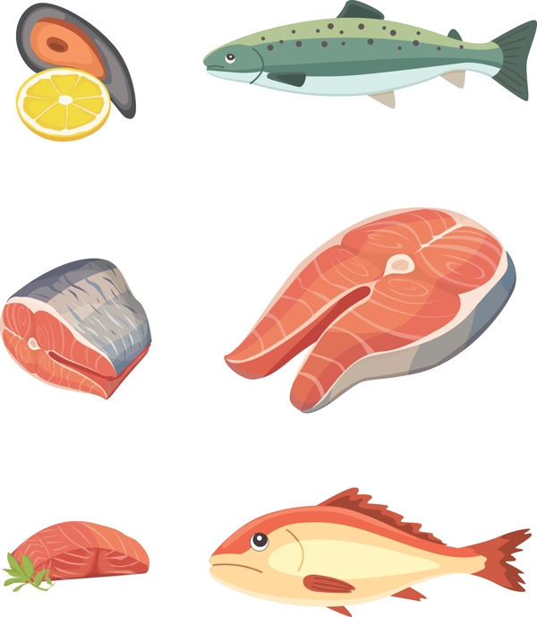 鱼肉海鲜类矢量元素