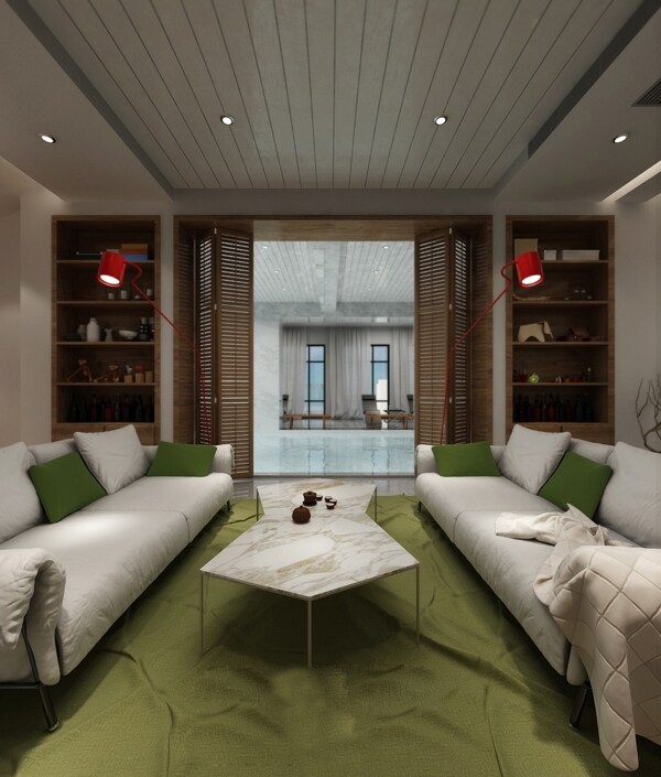现代时尚客厅绿色抱枕室内装修效果图