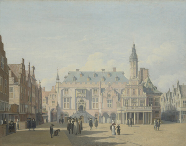 GerritBerckheydeTheMarketPlaceandTownHallHaarlem画家古典画古典建筑古典景物装饰画油画