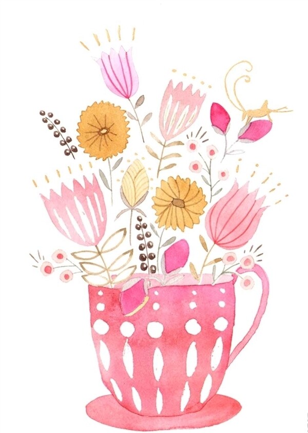 手绘茶杯花卉