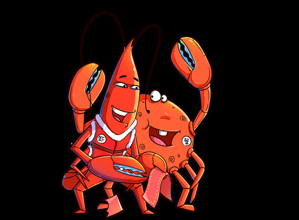 卡通龙虾螃蟹
