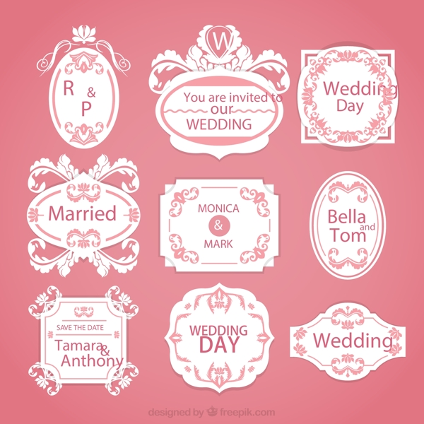 花纹婚礼标签图片
