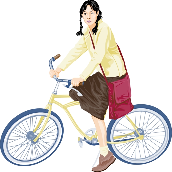 印花矢量图人物少女交通自行车免费素材