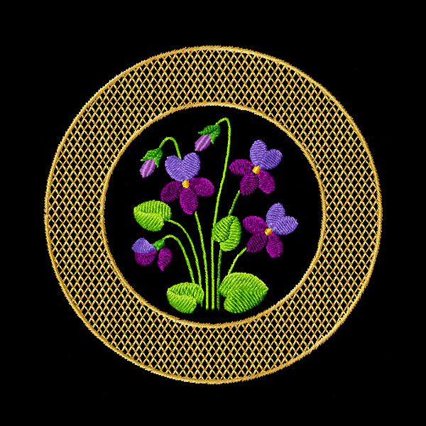 绣花植物花朵几何圆形免费素材