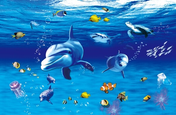 海洋世界儿童墙面艺术设计背景底