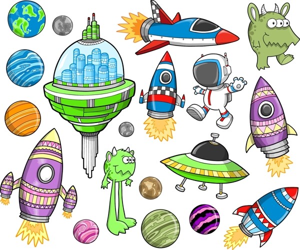 儿童画航天火箭