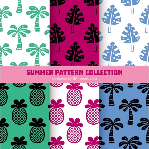夏天棕榈树菠萝装饰图案集合