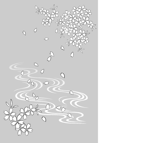 一款非常诗意的流水与花卉线描矢量素材