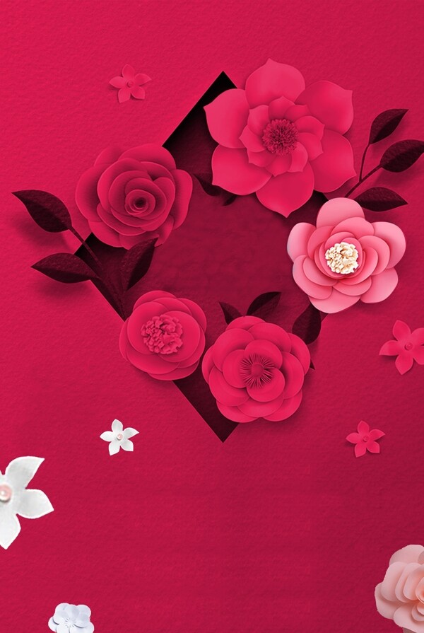 红色花卉温馨母亲节海报背景