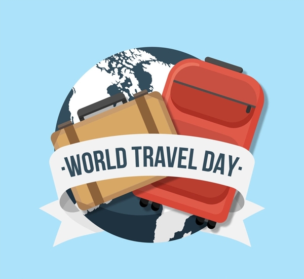 创意世界旅游日地球和行李箱矢量
