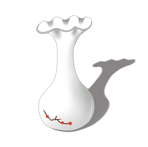 国风古董白瓷广口红梅花瓶PNG图案