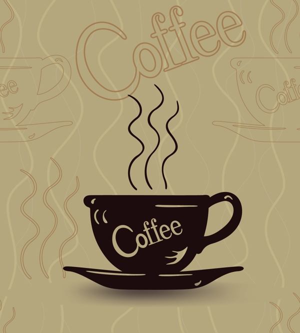矢量素材咖啡杯海报线描元素
