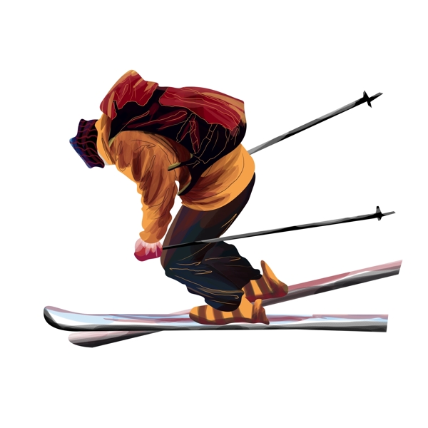 简约男孩背着背包滑雪原创元素