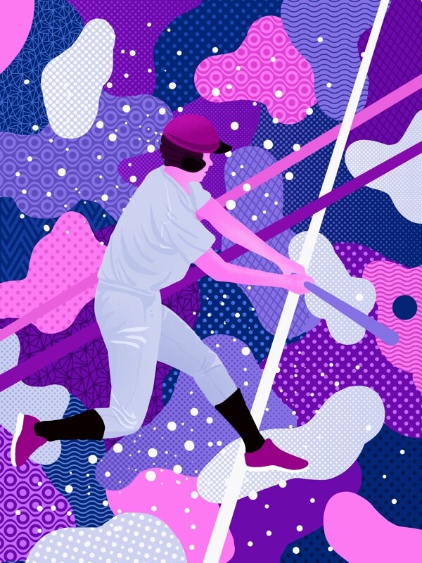 紫色游走的梦运动系棒球插画