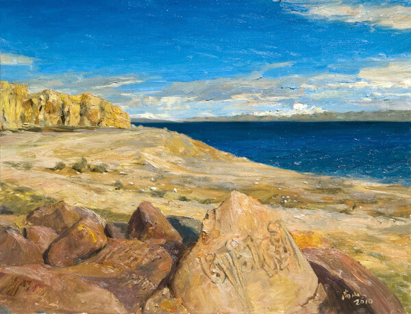 海边的石头油画图片