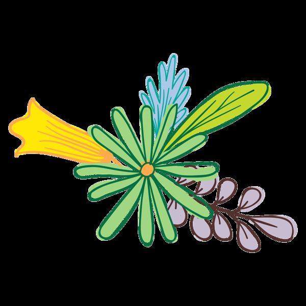 卡通绘画植物透明装饰素材