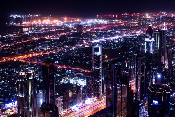 迪拜夜景鸟瞰