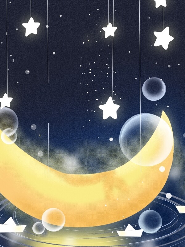 手绘星星月亮晚安背景设计