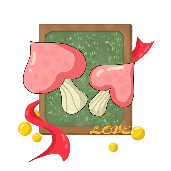 手绘情人节蘑菇插画