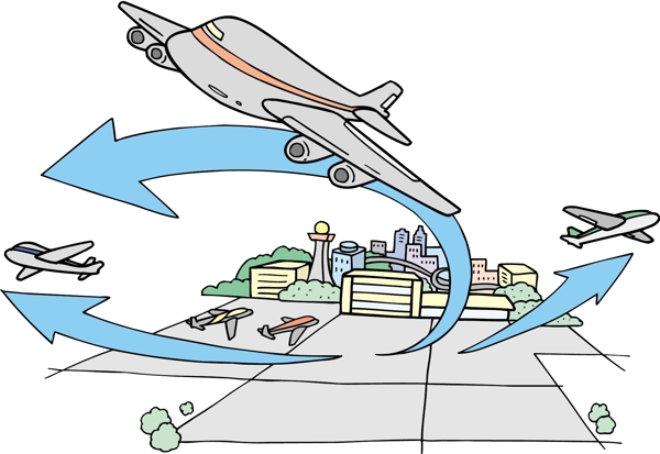 插画卡通城市飞机