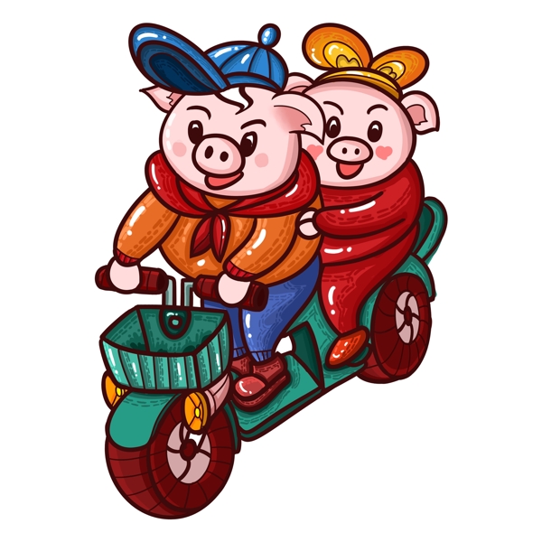 卡通骑摩托车的小猪装饰素材