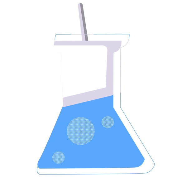 卡通锥形瓶中的蓝色液体