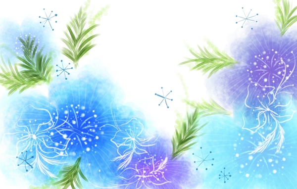 盛开的蓝色花朵和绿色枝条