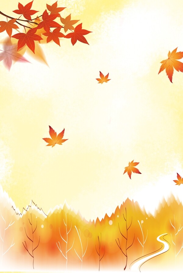 文艺清新秋季水彩漂浮叶子广告背景