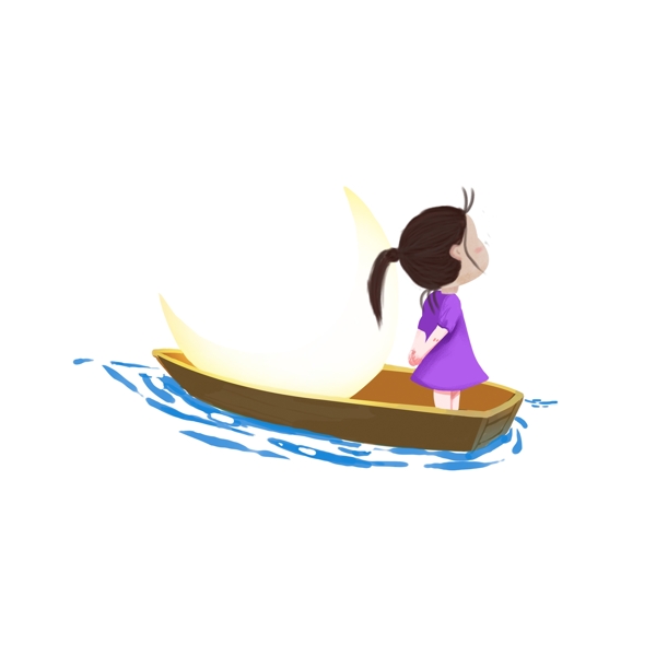 唯美手绘乘船的小女孩人物设计