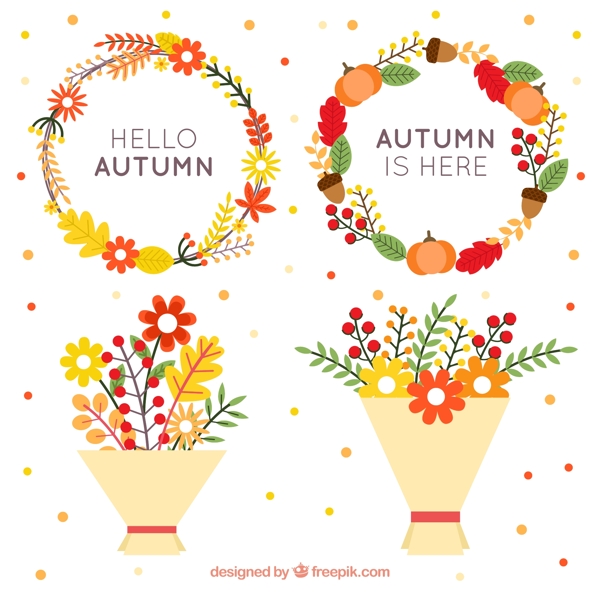 4款秋季花环和花束矢量素材