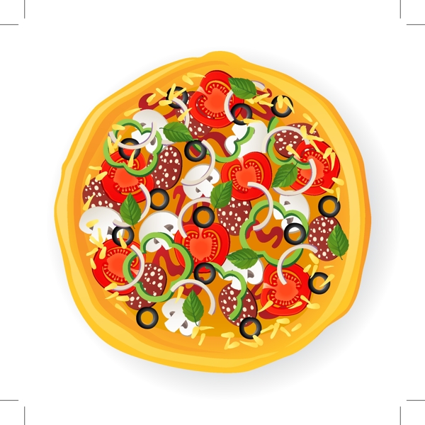 西红柿蘑菇披萨设计矢量
