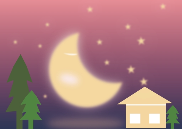 月亮房屋插画