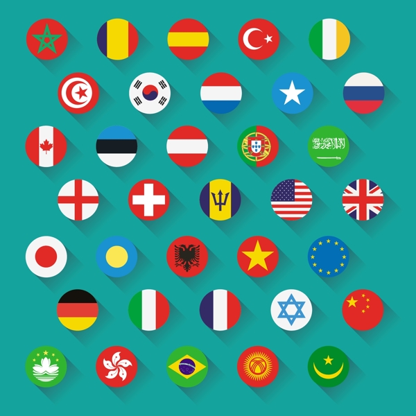 世界圆形造型国旗矢量素材