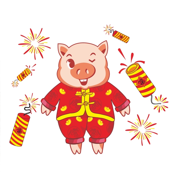 猪猪4卡通新年红色系PNG