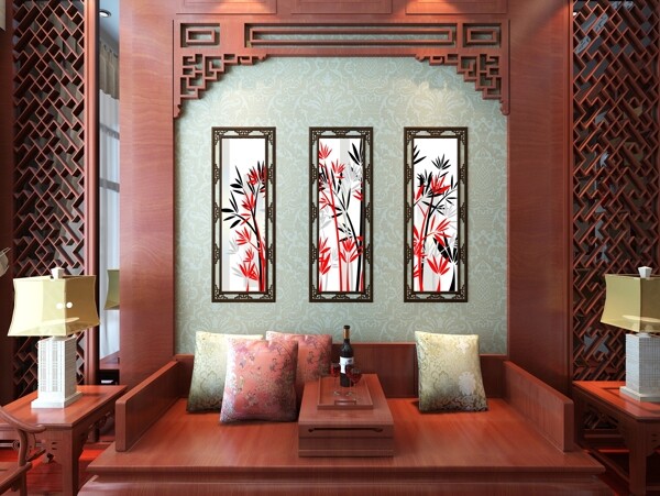 古典中式客厅装饰画效果图
