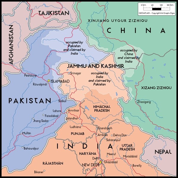 精美矢量世界地图素材克什米尔查谟地图