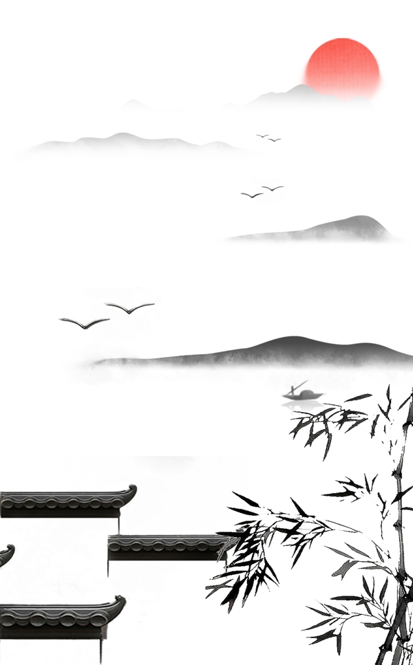 91中式江南水乡水墨手绘竖版装饰画