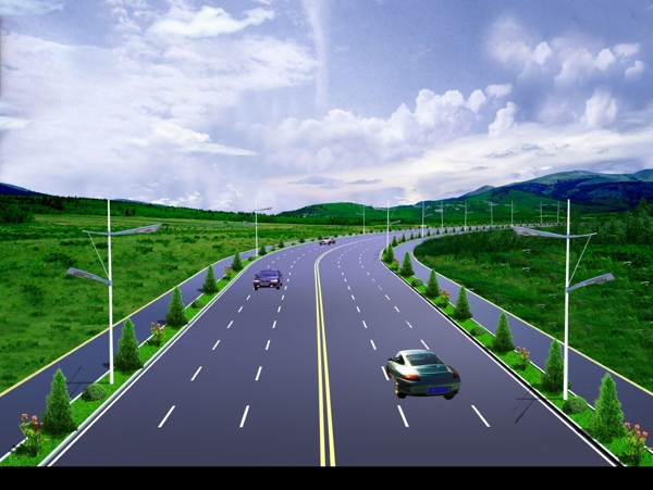 道路转弯景观设计绿化效果图图片