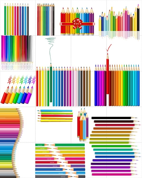 矢量彩色儿童文具绘画画笔