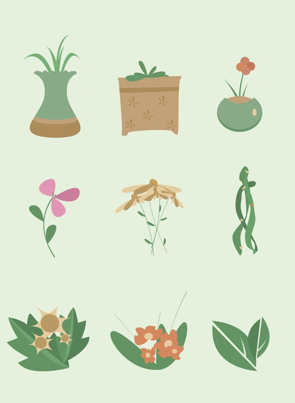 原创清新植物绿叶花矢量插画装饰背景