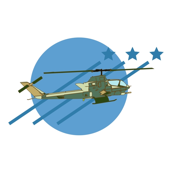 简约扁平卡通建军节空军军用武装直升机元素